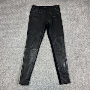 AS By DF Pants Womens 2 Black Leather Front Ponte Zip Ankle Stretch Goth